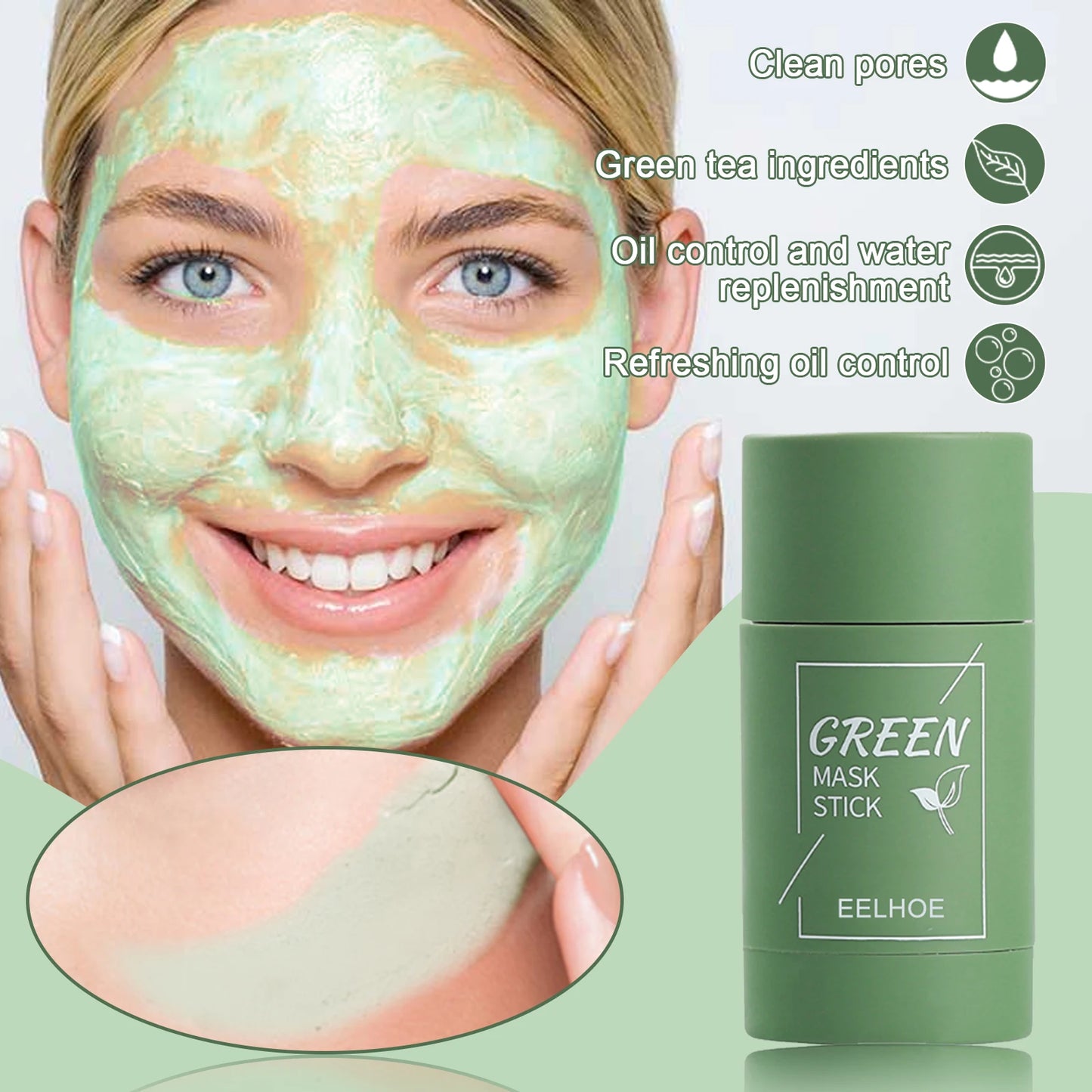Masque solide au thé vert, bâtonnet rétrécissant les pores, masque de boue étalable - JOUVENCE COREENNE