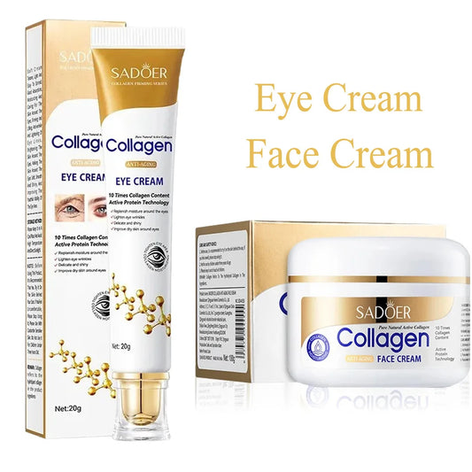 Kit de soins de la peau au collagène SADOER Crème pour les yeux et crème hydratante pour le visage Anti-cernes Anti-âge Soins hydratants pour la peau Ensemble de soins de la peau - JOUVENCE COREENNE