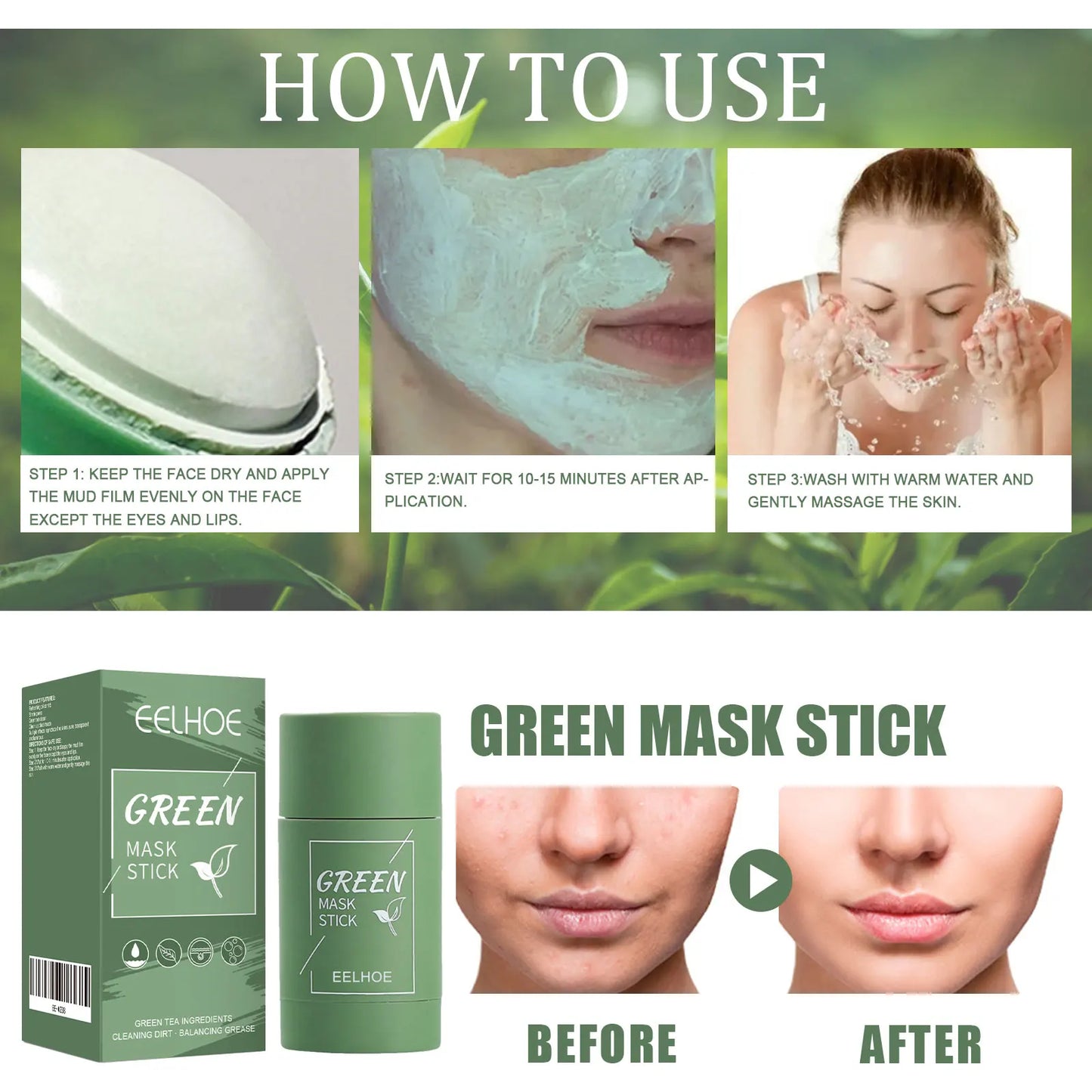 Masque solide au thé vert, bâtonnet rétrécissant les pores, masque de boue étalable - JOUVENCE COREENNE