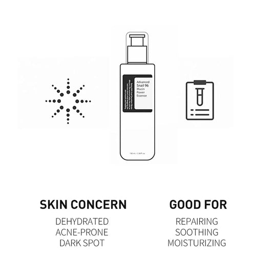 Essence réparatrice avancée à 96 % de mucine d'escargot COSRX pour peaux ternes et abîmées, anti-âge et anti-décoloration (100 ml) - JOUVENCE COREENNE